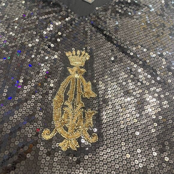 NEW Christian Audigier Womans Black Sequins Top W/ Gold Accents Size Small NWT - Picture 2 of 6